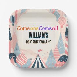 おもしろいかわいいキッズカーニバルサーカスショー1st誕生日 ペーパープレート