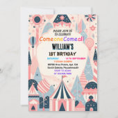 おもしろいかわいいキッズカーニバルサーカスショー1st誕生日 招待状 (正面)