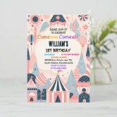 おもしろいかわいいキッズカーニバルサーカスショー1st誕生日 招待状 (スタンド正面)