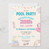 おもしろいかわいいサマープール誕生日パーティーの招待状 招待状 (正面)