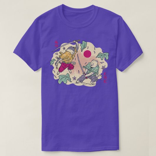 おもしろいかわいいサムライ猫ユーモアプリント忍者ロー Tシャツ (デザイン正面)