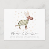 おもしろいかわいいスケートで滑るトナカイのメリークリスマス シーズンポストカード (正面)