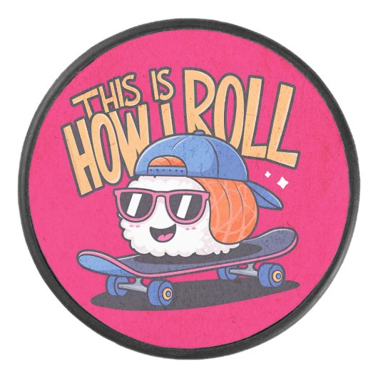 おもしろいかわいいズスケートボード上の寿司 アイスホッケーパック (正面)