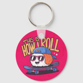 おもしろいかわいいズスケートボード上の寿司 キーホルダー