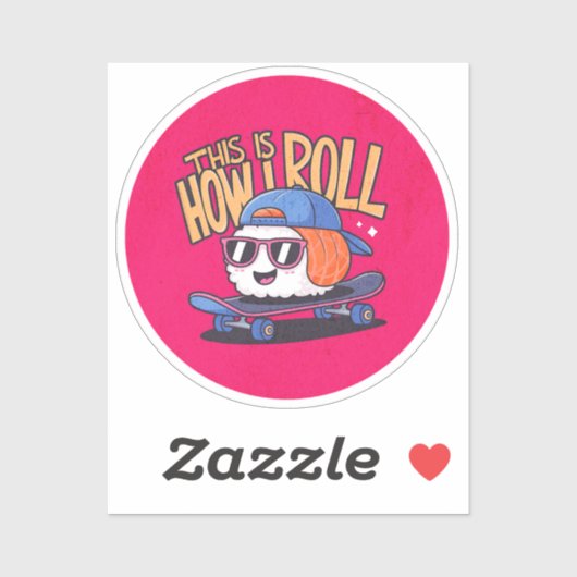 おもしろいかわいいズスケートボード上の寿司 シール (シート)