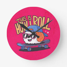 おもしろいかわいいズスケートボード上の寿司