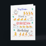 おもしろいかわいいダックリングクッキング誕生日for Brother カード<br><div class="desc">ユディ・アダムソンの手の水色のイラストレーションから、風船の可愛いアヒル後を追の列と彼らの母親の弟のための軽い心の誕生日カー色彩の鮮やかド。内側の文字も変もし更できる。</div>