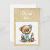 おもしろいかわいいテディ読ベアの感謝してい本 サンキューカード (正面/裏面)