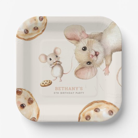 おもしろいかわいいネズミクッキーAny Age Birthday Party ペーパープレート (正面)