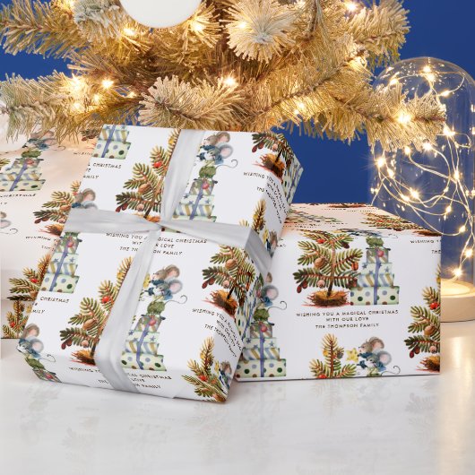 おもしろいかわいいネズミクリスマスツリー名 ラッピングペーパー (クリスマス)