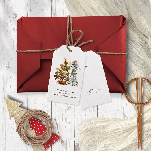 おもしろいかわいいネズミ飾のクリスマスツリー名 ギフトタグ