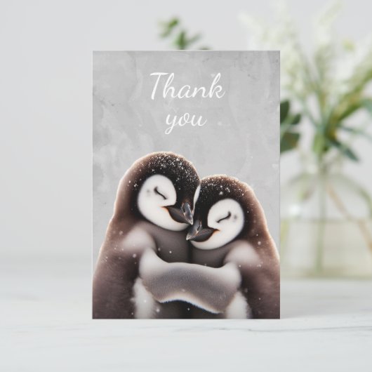 おもしろいかわいいハギングペンギン感謝していバード サンキューカード (スタンド正面)