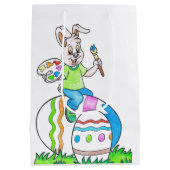おもしろいかわいいハッピーイースターバ絵画ニーの卵 ミディアムペーパーバッグ (裏面)