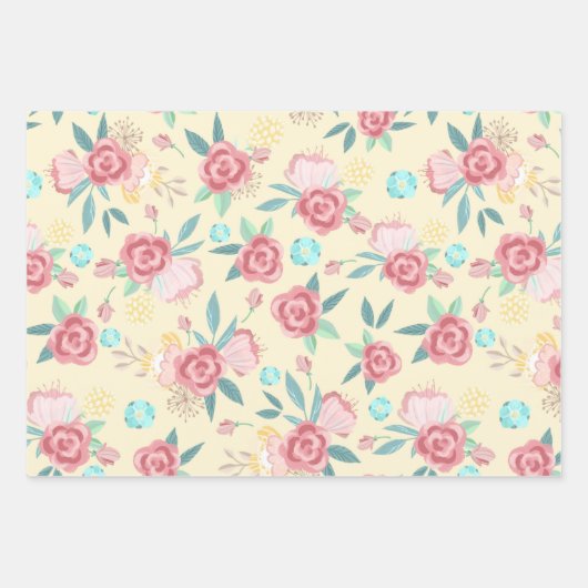 おもしろいかわいいパステルラマバルーンフローラベビーガール ラッピングペーパーシート (正面3)