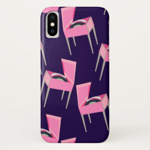 おもしろいかわいいピンクレトロレコードプレーヤーパターン iPhone X ケース