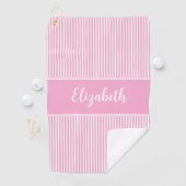 おもしろいかわいいピンク名門私立校風ののストライプ名前をカスタムするレディース ゴルフタオル (インサイチュ)