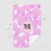 おもしろいかわいいピンク名門私立校風のフローラカスタムモノグラムレディース ゴルフタオル (インサイチュ)