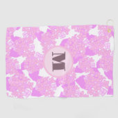 おもしろいかわいいピンク名門私立校風のフローラカスタムモノグラムレディース ゴルフタオル (横)