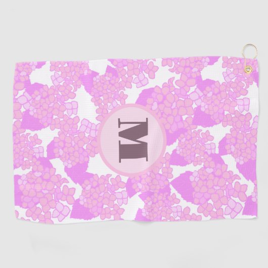 おもしろいかわいいピンク名門私立校風のフローラカスタムモノグラムレディース ゴルフタオル (横)