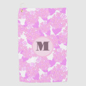 おもしろいかわいいピンク名門私立校風のフローラカスタムモノグラムレディース ゴルフタオル (正面)