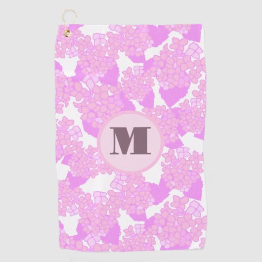 おもしろいかわいいピンク名門私立校風のフローラカスタムモノグラムレディース ゴルフタオル (正面)