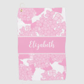 おもしろいかわいいピンク名門私立校風のフローラ名前をカスタムするレディース ゴルフタオル (正面)