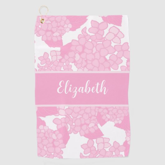 おもしろいかわいいピンク名門私立校風のフローラ名前をカスタムするレディース ゴルフタオル (正面)