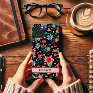 おもしろいかわいいフローラハートインスピリチュアブラックパターン iPhone 13 PRO MAXケース