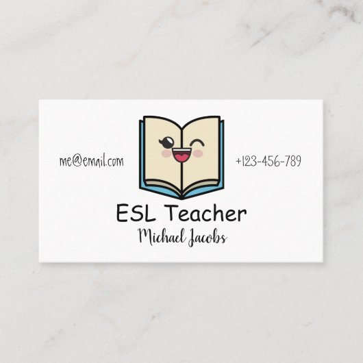 おもしろいかわいいブックESL先生英語先生かわいい 名刺 (正面)