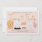 おもしろいかわいいベビーパーティー動物誕生日 招待状 (正面)
