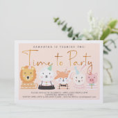 おもしろいかわいいベビーパーティー動物誕生日 招待状 (スタンド正面)