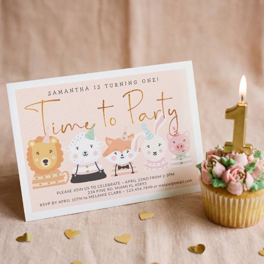 おもしろいかわいいベビーパーティー動物誕生日 招待状