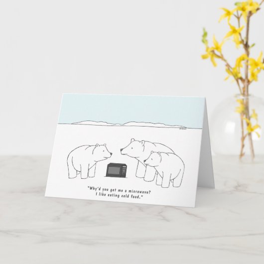 おもしろいかわいいホッキョクグマ誕生日動物ユーモア漫画 カード (黄色い花)