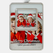 おもしろいかわいいモダン家族の写真メリー シルバープレートフレームオーナメント (正面)