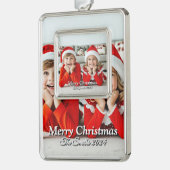 おもしろいかわいいモダン家族の写真メリー シルバープレートフレームオーナメント (左)