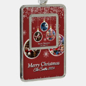 おもしろいかわいいモダン家族の写真メリー シルバープレートフレームオーナメント (右)