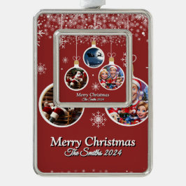 おもしろいかわいいモダン家族の写真メリー シルバープレートフレームオーナメント