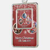 おもしろいかわいいモダン家族の写真メリー シルバープレートフレームオーナメント (左)