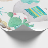 おもしろいかわいいラマ、犬、フクロウティール(緑がかった色)砂漠 ラッピングペーパー (角)