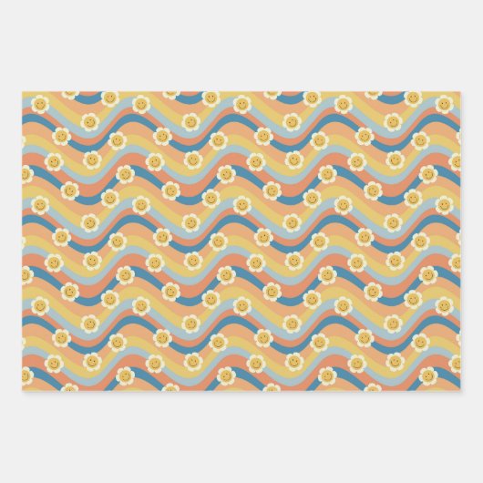 おもしろいかわいいレトロデザインフラワーキノコ ラッピングペーパーシート (正面)