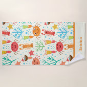 おもしろいかわいいロブスターとカニパーソナライズされたズ ビーチタオル (正面)