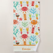 おもしろいかわいいロブスターとカニパーソナライズされたズ ビーチタオル (正面)