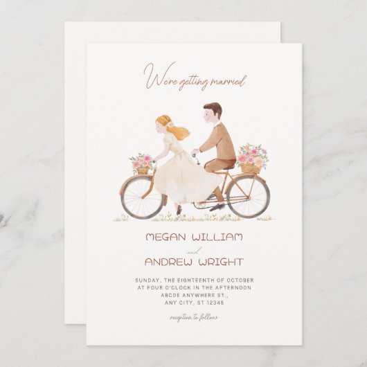 おもしろいかわいいロマンチックなフローラカップルの手結婚引き 招待状 (正面/裏面)