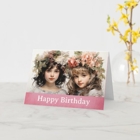 おもしろいかわいいヴィンテージガールズフレンド誕生日 カード (黄色い花)