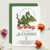 おもしろいかわいい中世グリーンドラゴンナイトクエストキッズ 招待状