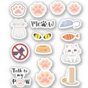 おもしろいかわいい可愛らしいピンク猫の子猫PawPrint シール