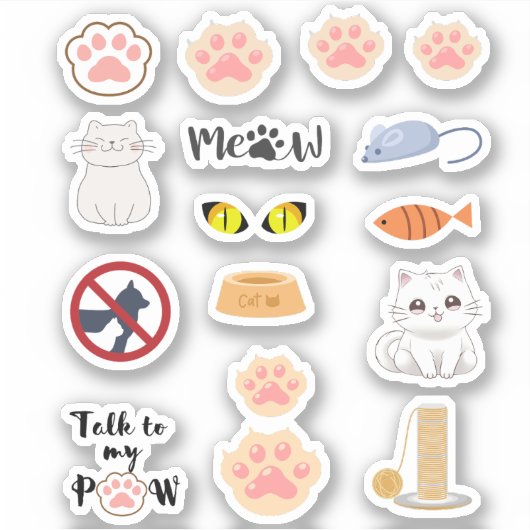 おもしろいかわいい可愛らしいピンク猫の子猫PawPrint シール (正面)