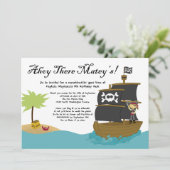 おもしろいかわいい女の子の海賊誕生日パーティーの招待 招待状 (スタンド正面)