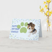 おもしろいかわいい子犬ハットポープリント愛犬家誕生日 カード (黄色い花)