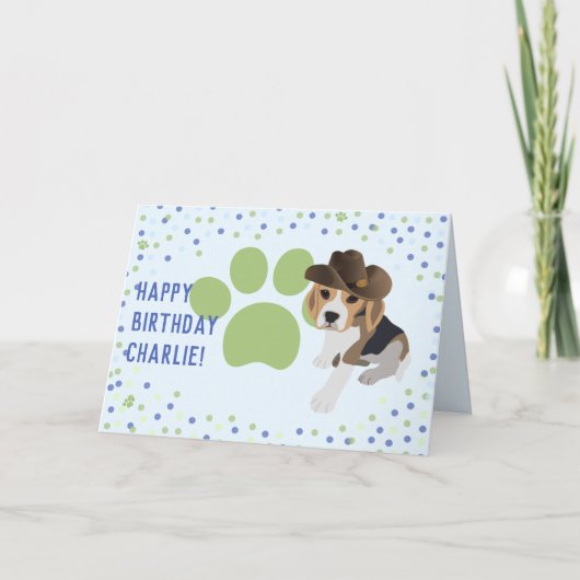 おもしろいかわいい子犬ハットポープリント愛犬家誕生日 カード (正面)